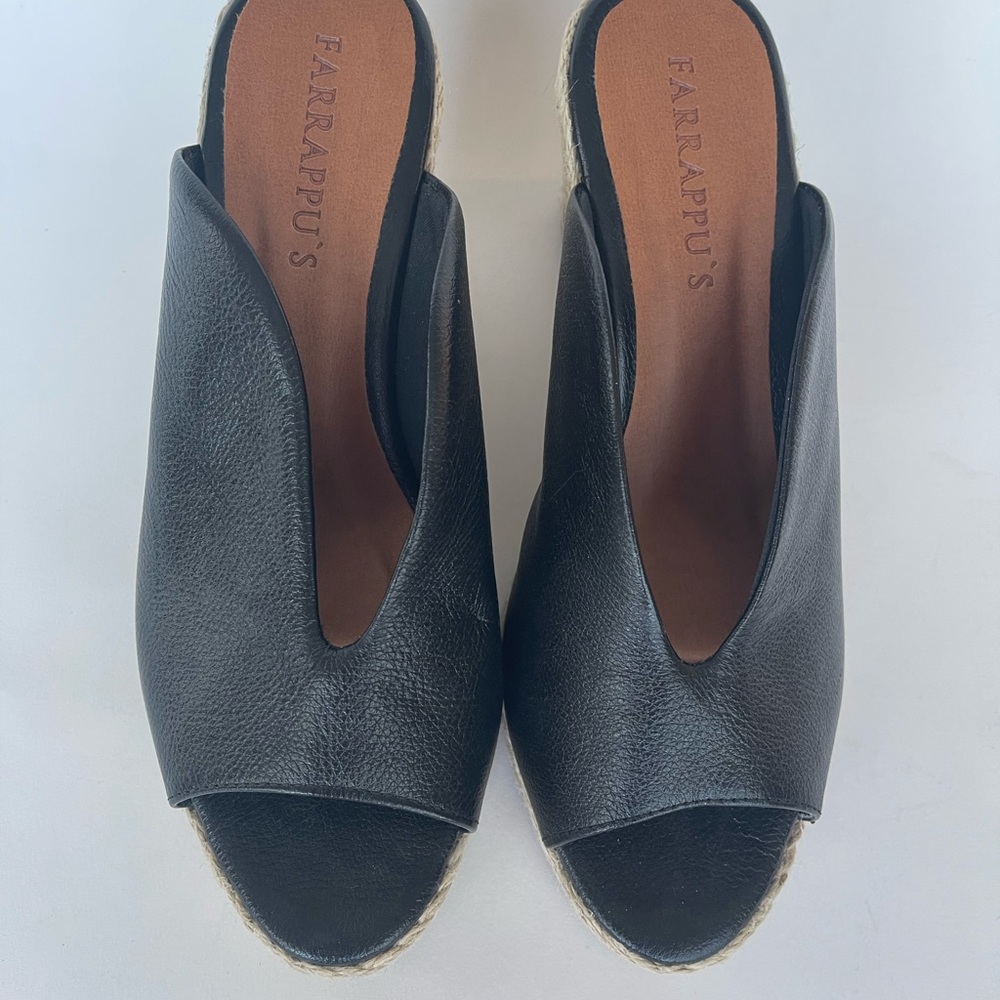 Leather wedge slip on sandals